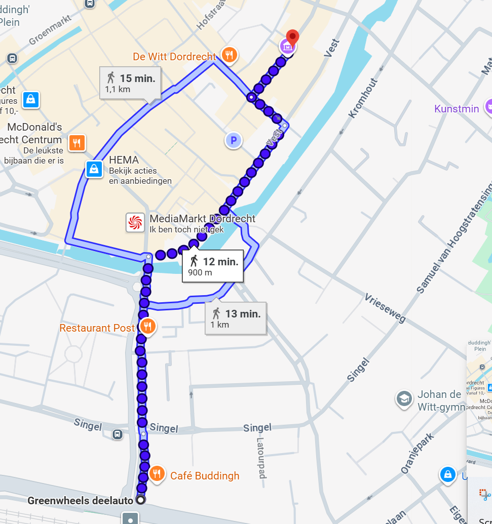 Route vanaf het station